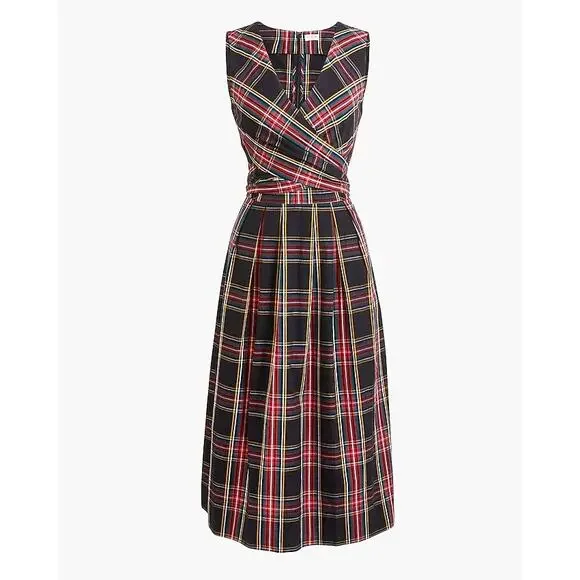 NWT J.Crew Stewart Tartan Plaid V-Neck Wrap Dress Black Sz 4 Fit & Flare Holiday - Picture 2 of 10